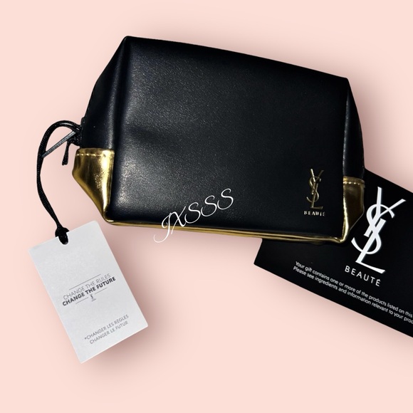 Black & Gold YSL (Yves Saint Laurent) Beauty Mini Cosmetic-Makeup Bag - Picture 2 of 16